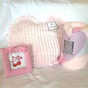 Pink Heart-Shaped Pillow and Blanket Set